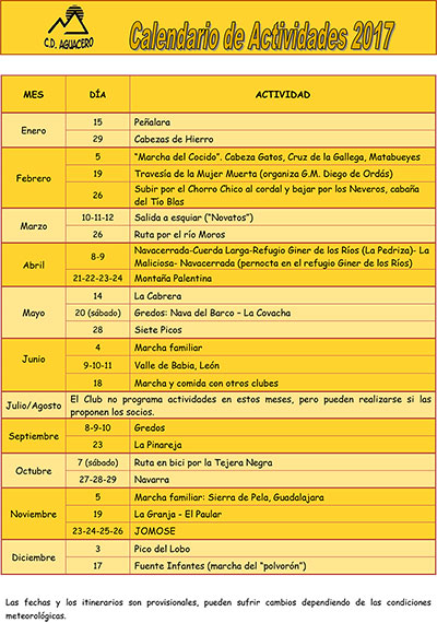 Calendario Actividades 2017