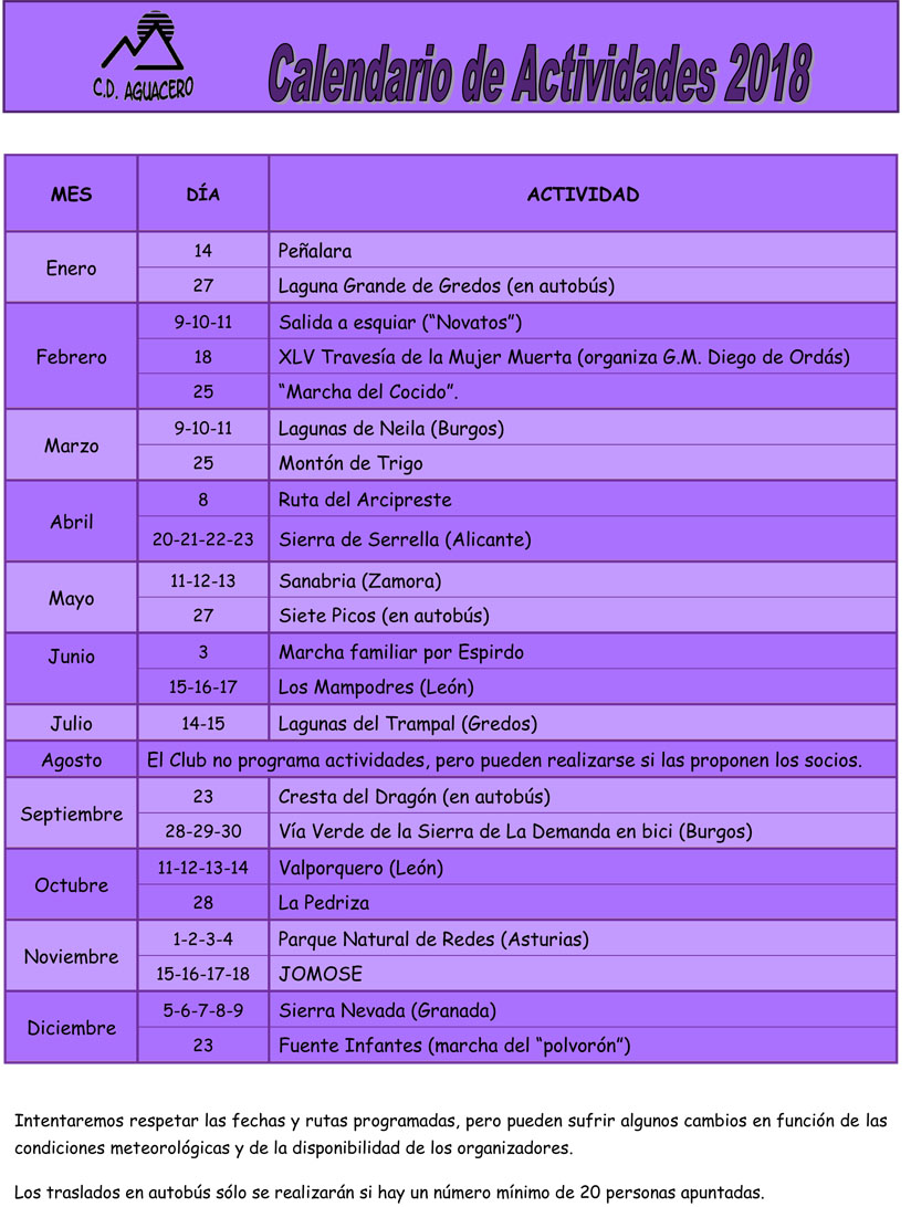 Calendario Actividades Aguacero 2018 bisII 824